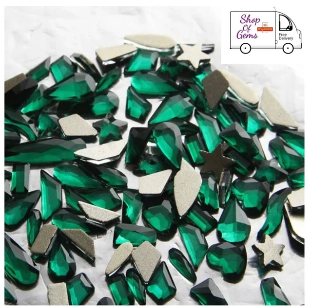 Rhinestone Gems Mix Shape Glass Emerald Green Shiny Nail Art 3D