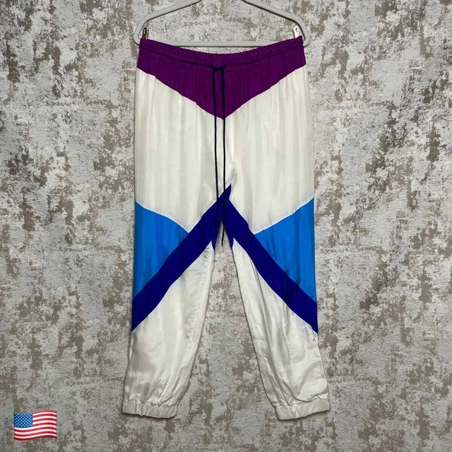 Chloe 100% Silk Colorblock Track Pants in Multicolor White
