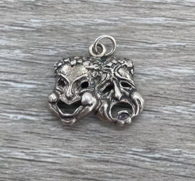 Theater Mask Happy Sad Greek Tragedy Drama Concave Sterling Silver Charm Pendant