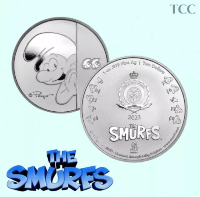 2023 $2 Niue Smurfs 1 oz .999 Fine Silver $2 Coin 65th Anniversary Only 15,000Mi