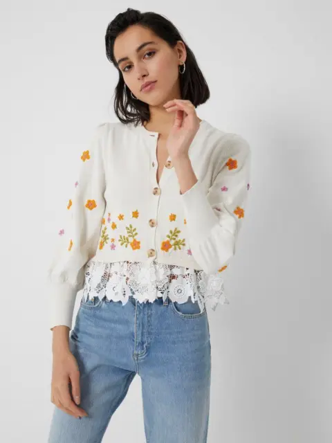 NEW NWT Embroidered Lacy Sz Small Cardigan Kaitlyn Sweater FRENCH CONNECTION