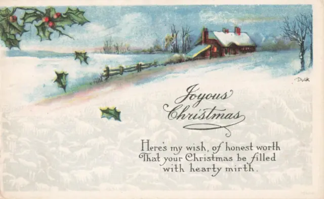 Postcard Joyous Christmas Nice Home Lake Scene with Short Poem VTG VPC03.