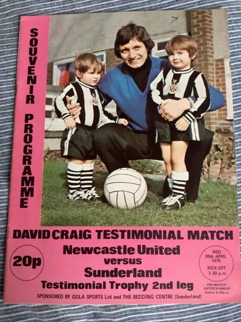 Newcastle United v Sunderland 1974-75 David Craig Testimonial Programme