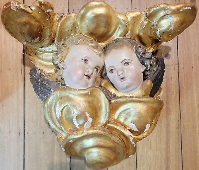 Antique 18th Century Carved Wood PUTTI ANGEL Wall Bracket Shelf Spanish Italian