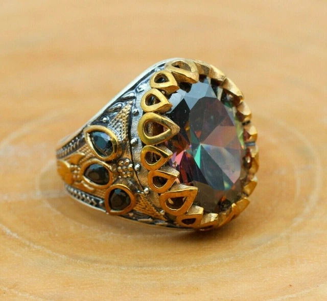 Bague pour homme en topaze mystique faite à la main en argent 925k avec...