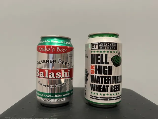 2011 Balashi Beer Can of Aruba 333.3ml & Hell or High Watermelon Wheat Beer Cans