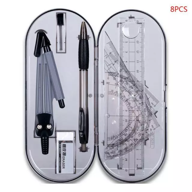 8pcs/set Portable Precision Geometry Protractor Drawing Compass Ruler Pencil Kit