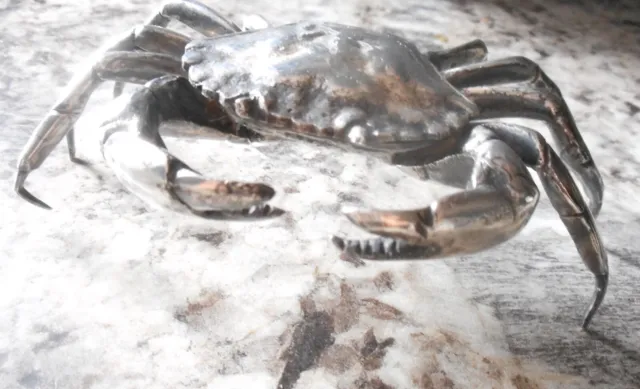 Vtg Antique Silver Crab Trinket Pill Box Case Figurine Spain Wallace