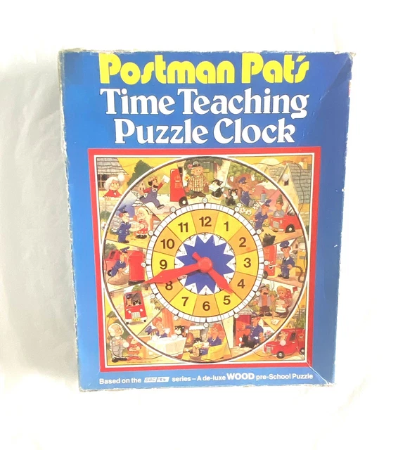 TIME TEACHING PUZZLE Clock Postman Pat Vintage 1982 Wood Collectable