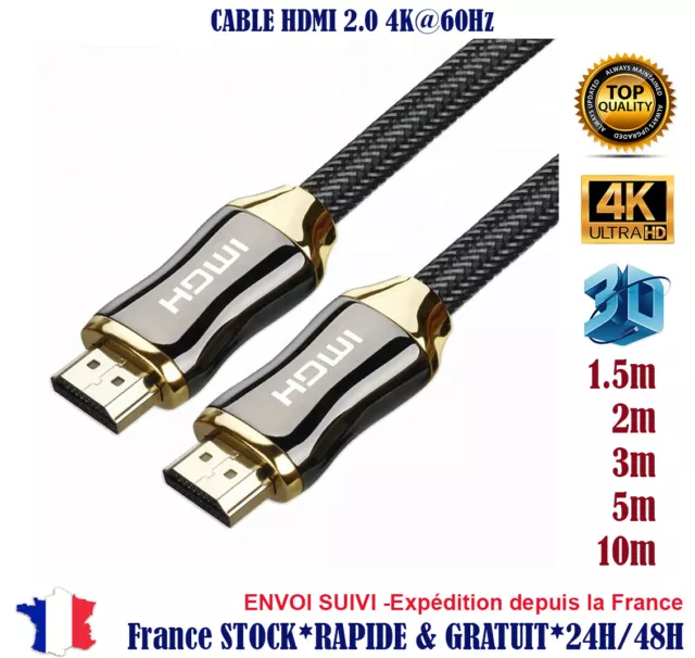 Cable hdmi 2.0 4K 60Hz ultra HD 2160p 3D Full HD HDTV HDR18GB 1 1,5 2 3 5 10 m