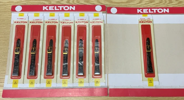 Lot De 7 Bracelets De Montre Noir Kelton Vintage - Largeur 16mm, Occasion, Style Classique Rétro