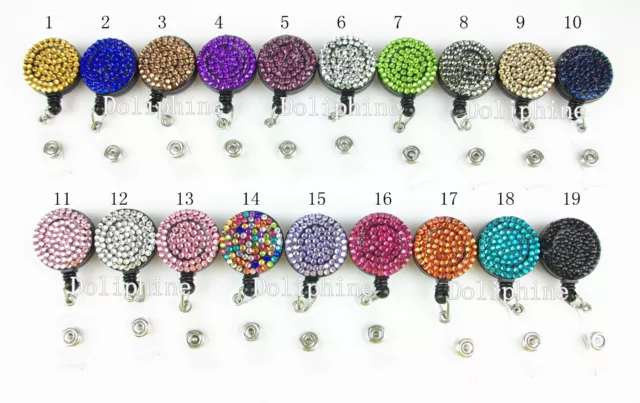 Multi-Colored Rhinestone Crystal Retractable ID Badge Reel Holder