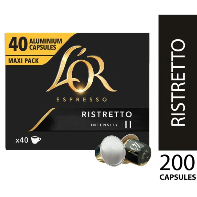 L'OR 200 Nespresso* Compatible Capsules Ristretto (5 Packs, 200 Coffee Pods)