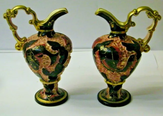 Ancienne Paire De Vase Ceramique Decor Cheminee Candelabre Serviteur Cruche Broc
