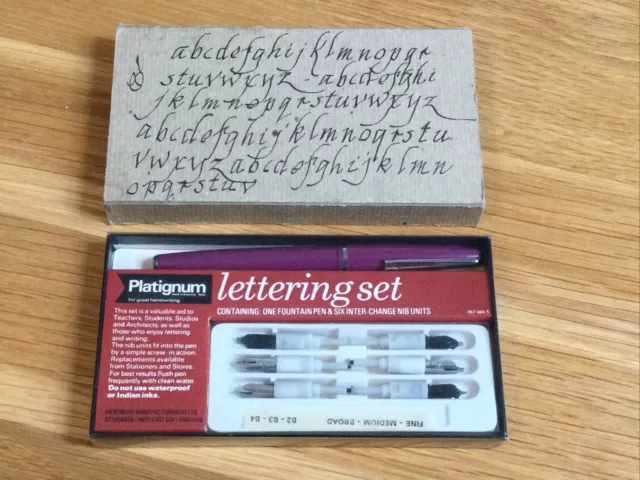Vintage PLATIGNUM Lettering calligraphy Set Fountain Pen Set * Left Oblique  *