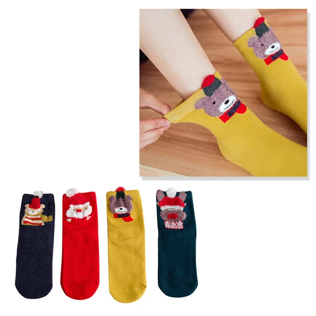 4 Pairs womens ankle socks christmas knee high Chaussettes De Noël Chaussettes H