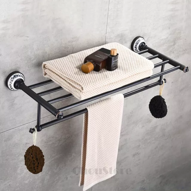 Luxury Solid Black Brass Bathroom Towel Rack Bath Shower Cloth Holder Bath Racks