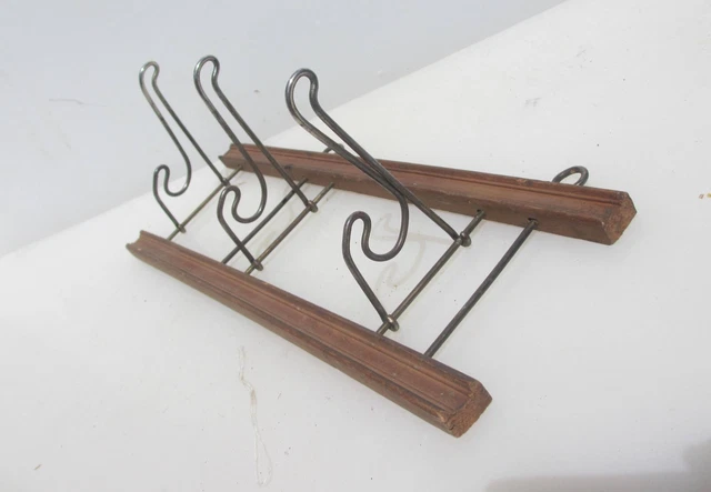 Antique Wood & Iron Coat Rack Hat Hangers Hooks Old Wood Vintage French