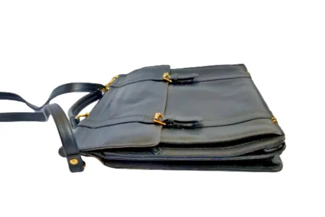 Vintage MARK PHILLIP Black Leather Briefcase Case Bag Messenger Satchel w Strap 3
