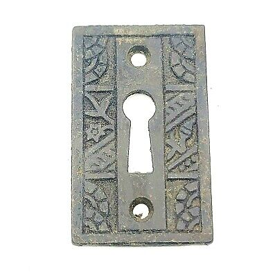Vintage Ornate Cast Iron Skeleton Key hole Escutcheon Hardware 2 1/4 x 1 3/8