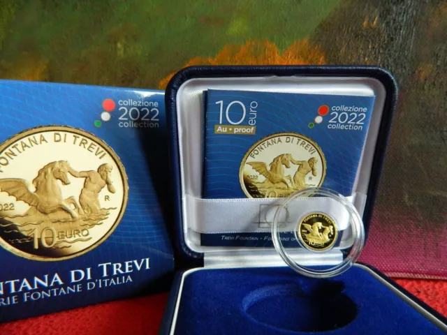 Italia, 2022, Fontana Di Trevi, moneda de 10 euros ORO, Proof, SOLO 1500...