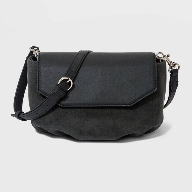 Universal Thread Pleated Crossbody Bag Snap Closure Purse Faux Leather Black