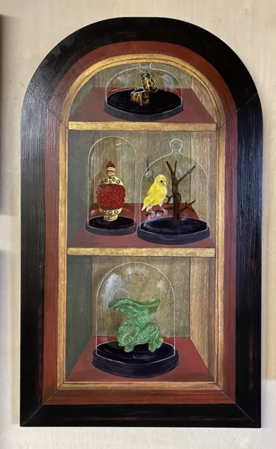 Trompe L’oeil Painting Original Wood Panel Chinoiserie Cabinet Items In Cloches