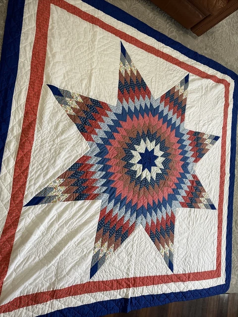 Vintage Retro Handmade Quilt Pattern 87”x 87” American Lone Star Vintage Retro Handmade Quilt Pattern 87”x 87” American Lone Star