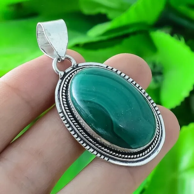 Malachite Gemstone Pendant 925 Sterling Silver Ethnic Pendant Handmade Pendant