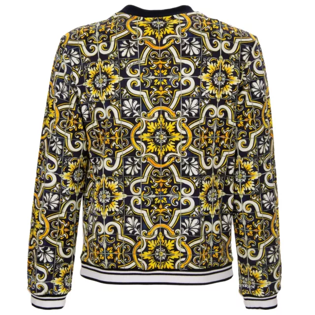 Dolce & Gabbana Majolica Jumper Sweatshirt with Logo Embroidery Blue Yellow 2