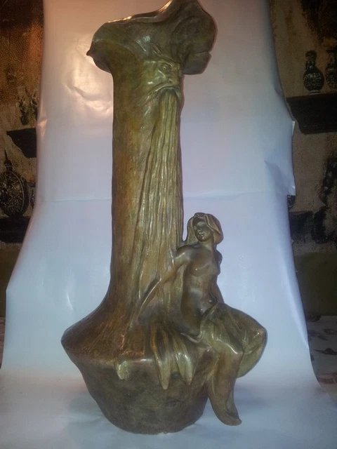 ART NOUVEAU Belle Epoque JARRON TERRACOTA Figura de Mujer Siglo XlX Decoracion