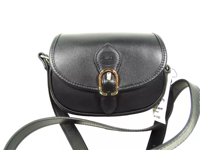 LONGCHAMP Small Black Color Leather Buckle Flap Crossbody Bag