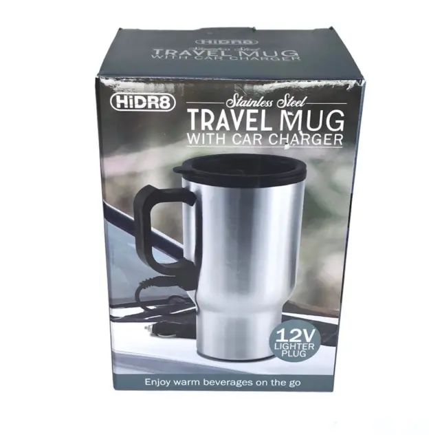 HiDR8 Stainless Steel 14oz Travel Mug With Car Charger 12V NEW