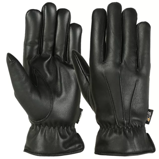 Mens Warm Winter Gloves Dress Glove Thermal Lining Genuine Leather, Black