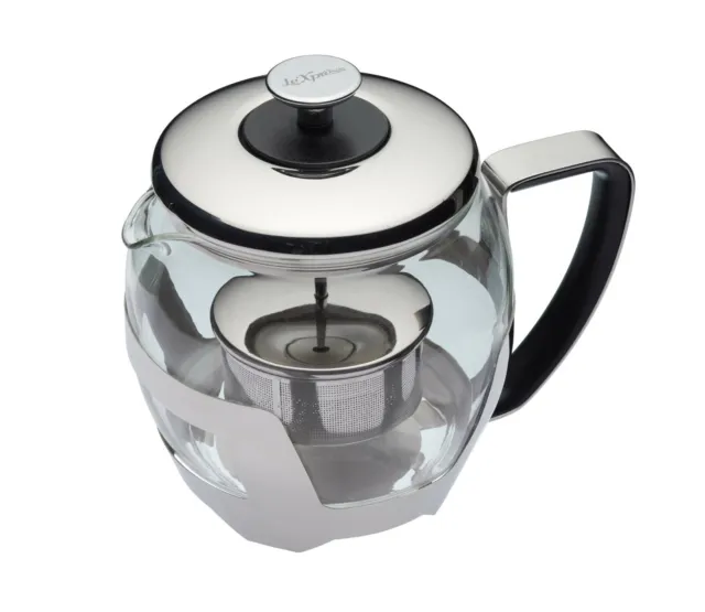 Kitchen Craft 1Ltr Glass & Stainless Steel Loose Leaf Tea Pot Infuser Teapot 2