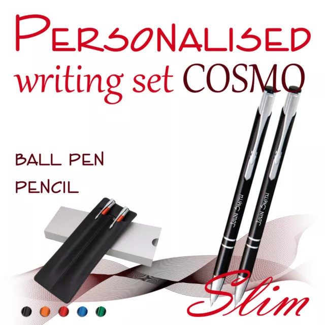 Personalised 2-element set: ball pen, pencil *COSMO SLIM* black/blue ink *