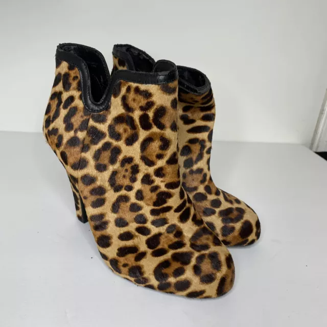 GIANNI BINI CHEETAH Print Pony Hair Plateform Ankle Fashion Boots