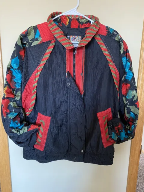 Vintage Windbreaker Womens River Edge Sport Jacket  Size XL Black Red 90’s