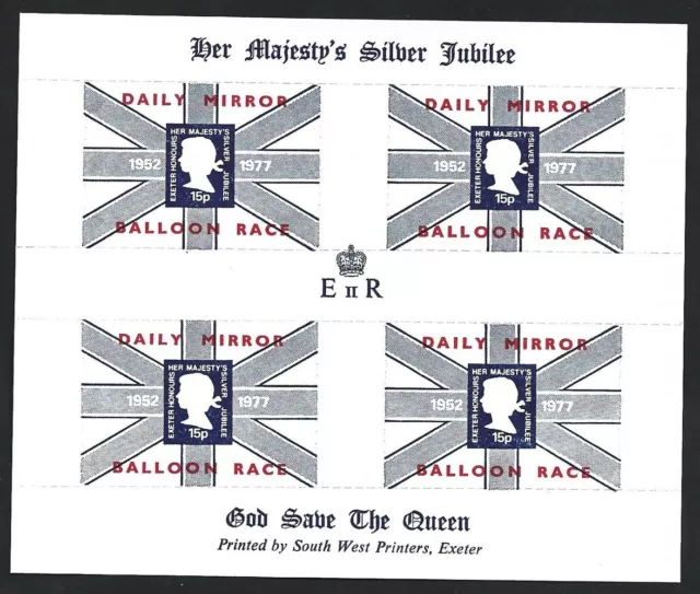 AVIATION -GB Daily Mirror 1977 Balloon Race labels sheet of 4 MNH