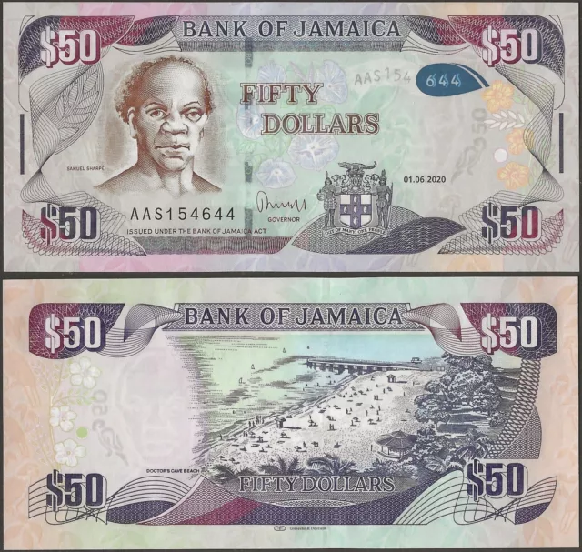 Jamaica P94f B249f 50 Dollars 2020 UNC @ Ebanknoteshop