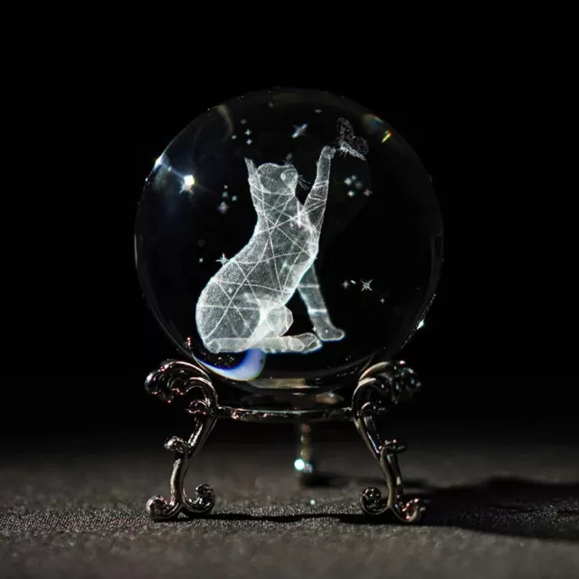 Crafts 3D Art Crystal Sphere Cat Figurine Collectibles Crystal Ball Glass Ball