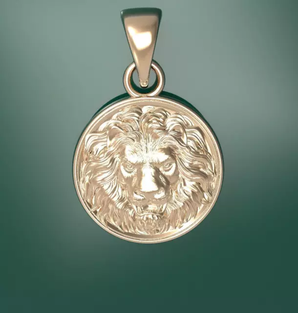 10K rose gold lion head pendant charm oval medallion