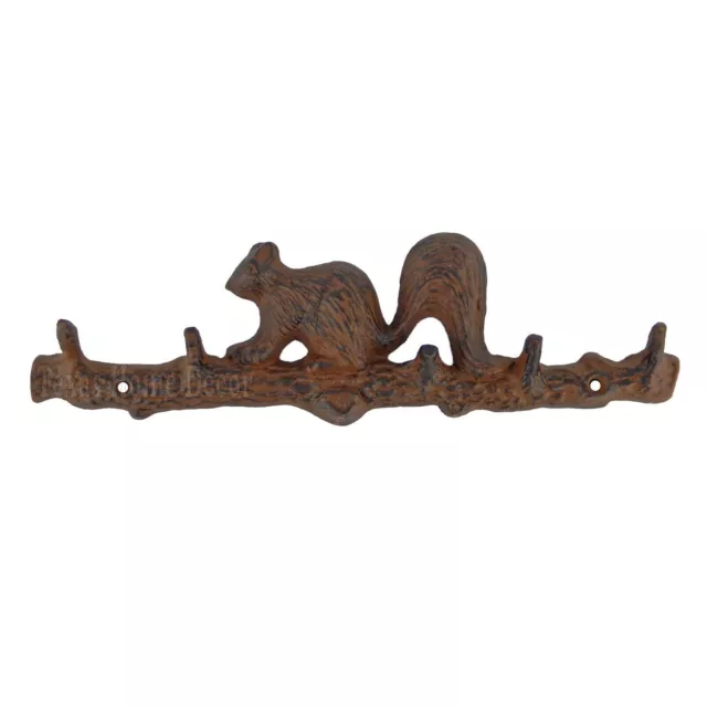 Squirrel Coat Rack Key Hanger Cast Iron Wall Mounted Rustic Brown Antique Style