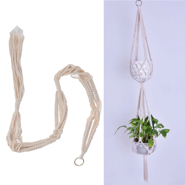 2 stücke Zarte Macrame Doppelpflanzenaufhänger Indoor Outdoor Hängende Pflanzer