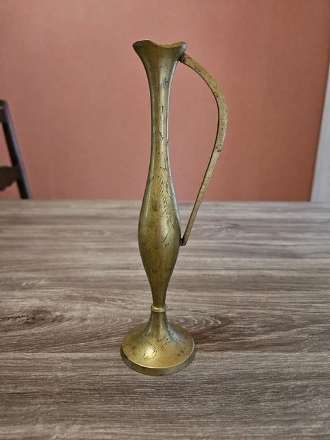 Aiguière / Vase Déco En Laiton Massif Doré – Artisanat Indien (Collection Vintage 2000)
