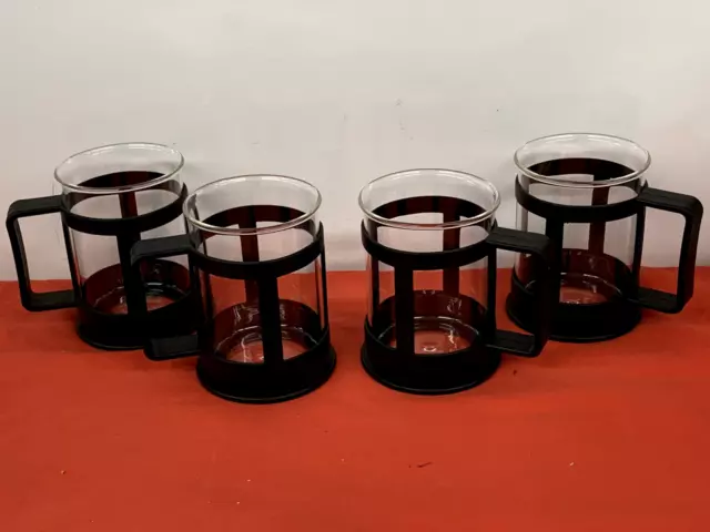BODUM GLASS COFFEE TEA Mugs Chambord Black Plastic Handle 4