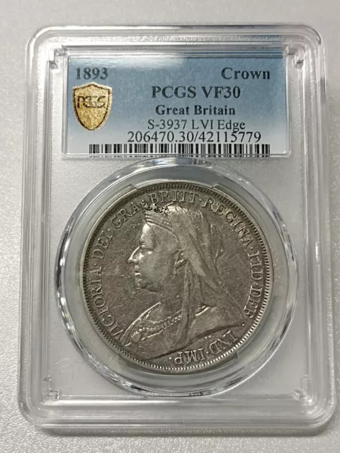 1893 Britain Queen Victoria PCGS S.3937 Crown 5 Shilling VF30 LVI Edge