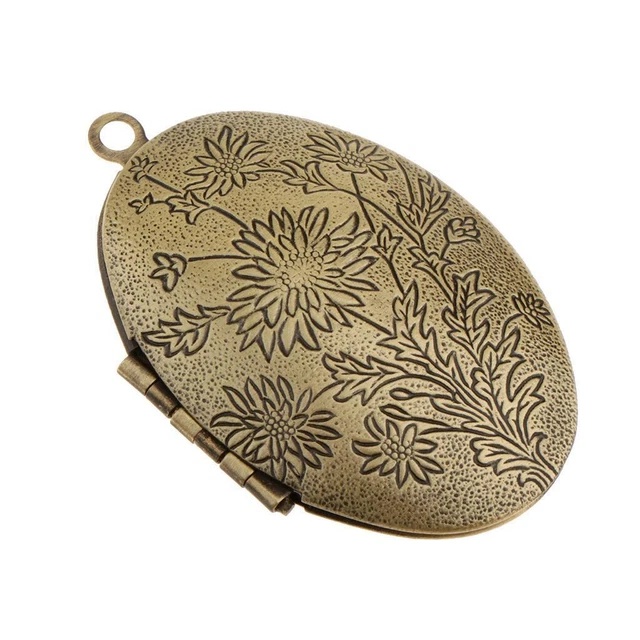Bronze Flower Oval Photo  Locket Pendant  Chain Necklace DIY