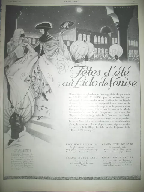 PUBLICITE DE PRESSE LIDO DE VENISE FETES D'éTé GRAND HOTEL GALAS FRENCH AD 1927