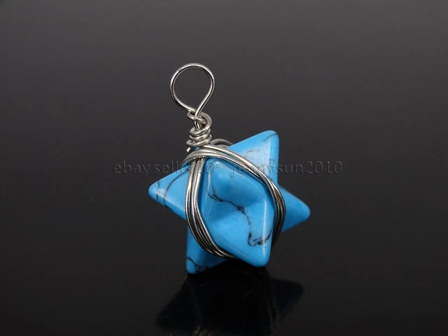 Natural Gemstone Reiki Chakra Merkaba Pendant Charms Silver Plated Wire Wrap